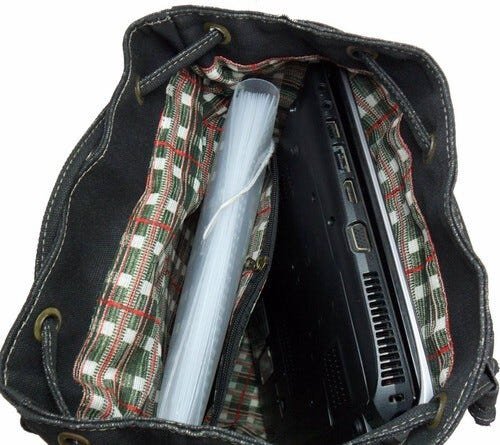 Mochila Bolsa Em Lona Vintage Resistente Masculina Feminina - Preto - Liso - 5
