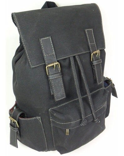 Mochila Bolsa Em Lona Vintage Resistente Masculina Feminina - Preto - Liso - 2