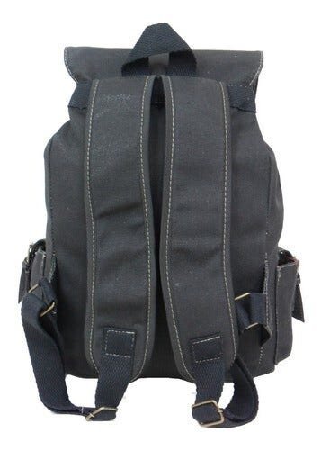 Mochila Bolsa Em Lona Vintage Resistente Masculina Feminina - Preto - Liso - 6