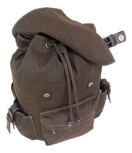 Mochila Bolsa Em Lona Vintage Resistente Masculina Feminina - Marrom - Liso - 3