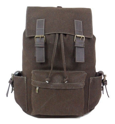 Mochila Bolsa Em Lona Vintage Resistente Masculina Feminina - Marrom - Liso - 1