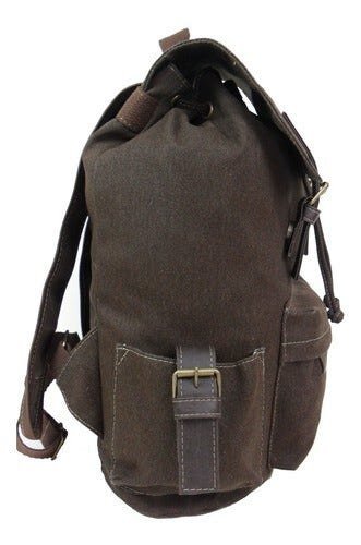 Mochila Bolsa Em Lona Vintage Resistente Masculina Feminina - Marrom - Liso - 5