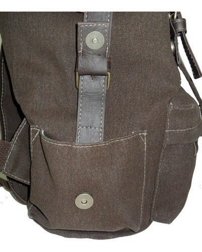 Mochila Bolsa Em Lona Vintage Resistente Masculina Feminina - Marrom - Liso - 6