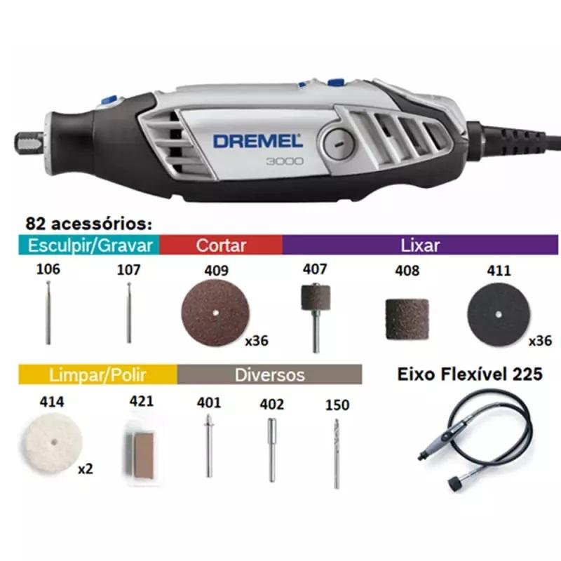 Retífica Dremel 3000 com Eixo Flexível, 82 Acessórios e Suporte 2222 Dremel - 7