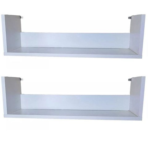Kit 2 Prateleira U Reforçado Branco 50x20p de Parede Livros Pesados