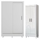Ver imagem 1 de Guarda Roupa Casal Bélgica 2 Portas de Correr 2 Gavetas MDP Branco Brilho com Armário Multiuso Fit