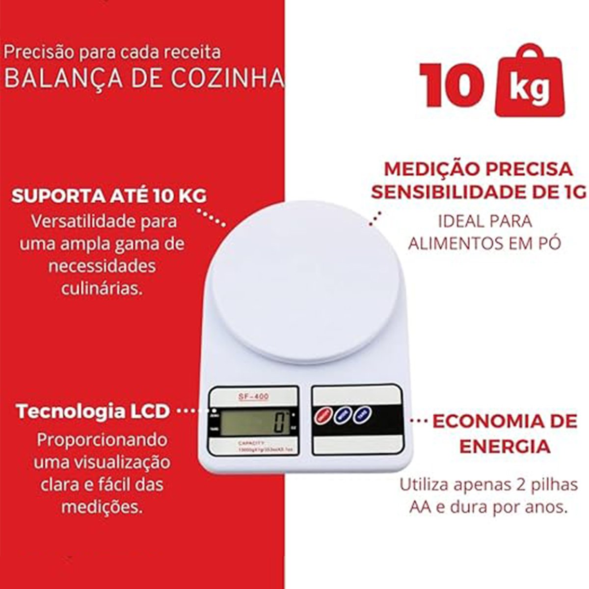 Balança Digital 10kg Alta Precisao Dieta Nutriçao Cozinha Receita Pratos Bolos Comidas Fitness - 7