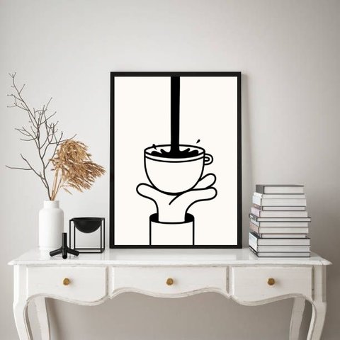 Quadro Decorativo Minimalista Café 24x18cm - com Vidro:moldura Branca
