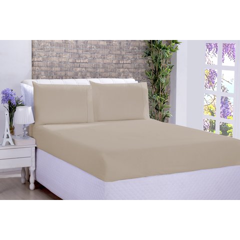Jogo De Cama Lençol Ponto Palito Micropercal King 03 Peças Bege