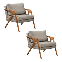 Kit 2 Poltronas Mona Luxo Base Madeira Maciça Veludo Bege - 1