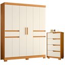 Ver imagem 1 de Guarda Roupa Casal Olimpia 10 Portas e Cômoda Sole Cinamomo Off White - Móveis Albatroz