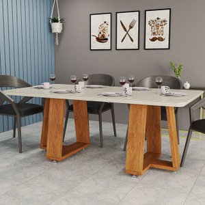 Mesa para Sala de Jantar 6 Lugares Tampo com Vidro Temperado Base Robusta em Mdf Moderna