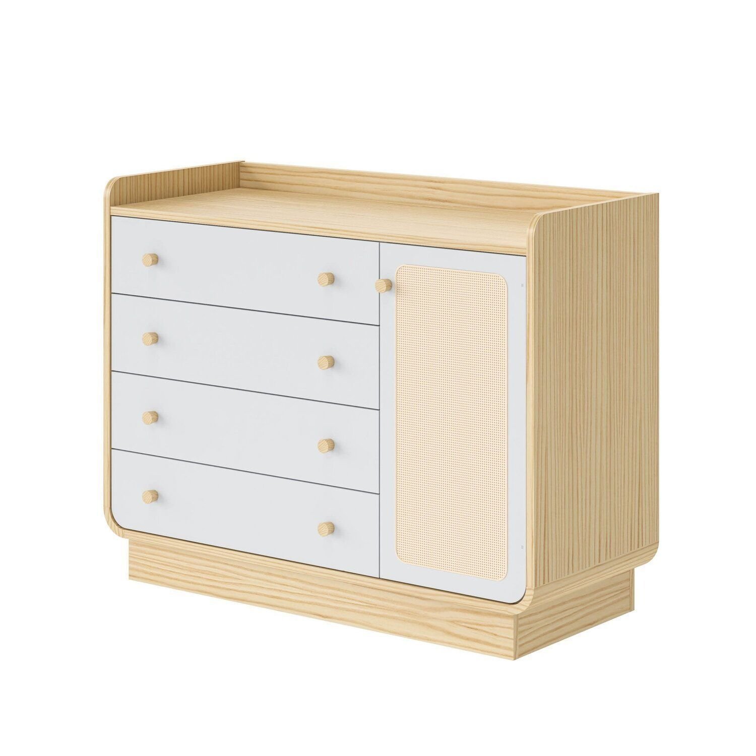 Cômoda Rattan Wave 4 gavetas e 1 porta madeira e branco