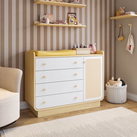Cômoda 4 Gavetas e 1 Porta em Rattan Wave Casatema MadeiraOriginals
