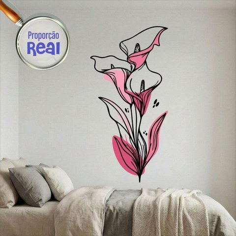 Adesivo Floral Boho Rosa Estilo Nórdico 75x150 Minimalista Mod.04