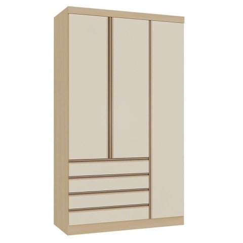 Guarda Roupa Modulado Mônaco 3 Portas 4 Gavetas MDF MDP Off White e Carvalho Pérola Luciane Mó