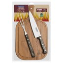 Ver imagem 3 de Kit para Churrasco Tramontina em Aço Inox Cabo Castanho Polywood com Tabua de Madeira 3 Peças