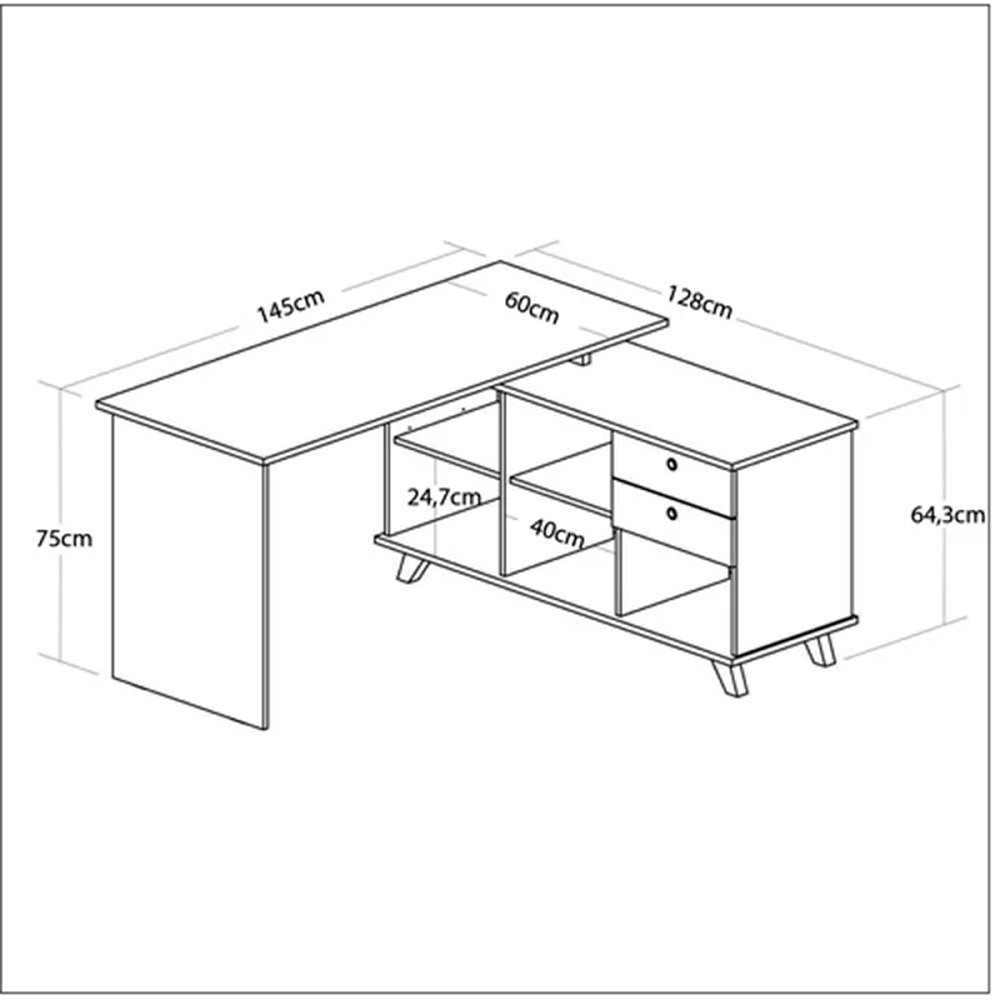 Escrivaninha em L Retrô para Escritório Paris - 3