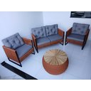 Ver imagem 1 de Varanda Móveis Conjunto Corda Náutica Terracota 1 Sofá 2 Poltronas 1 Mesa Redoda Tampo Madeira 70cm
