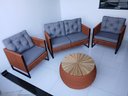 Ver imagem 1 de Varanda Móveis Conjunto Corda Náutica Terracota 1 Sofá 2 Poltronas 1 Mesa Redoda Tampo Madeira 70cm