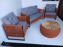Ver imagem 2 de Varanda Móveis Conjunto Corda Náutica Terracota 1 Sofá 2 Poltronas 1 Mesa Redoda Tampo Madeira 70cm