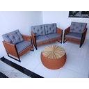 Ver imagem 3 de Varanda Móveis Conjunto Corda Náutica Terracota 1 Sofá 2 Poltronas 1 Mesa Redoda Tampo Madeira 70cm