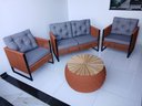 Ver imagem 3 de Varanda Móveis Conjunto Corda Náutica Terracota 1 Sofá 2 Poltronas 1 Mesa Redoda Tampo Madeira 70cm