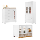 Ver imagem 2 de Quarto de Bebê Completo Berço 3 em 1, Guarda-Roupa 2 Portas, Cômoda Sapateira 100% MDF, Detalhes Acrílico Branco Brilho