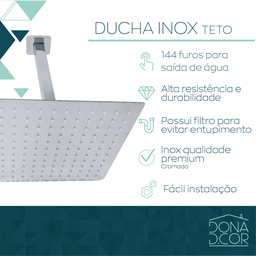 Ducha Chuveiro Grande De Teto 30x30 Inox Slim Quadrado A Gás - 7