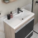 Ver imagem 2 de Kit Gabinete Banheiro Fox 60cm Madeirado/preto (gabinete + Cuba + Espelheira)