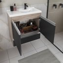 Ver imagem 4 de Kit Gabinete Banheiro Fox 60cm Madeirado/preto (gabinete + Cuba + Espelheira)