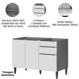 Balcão de Pia 100% Mdf 3 Portas 2 Gavetas 120cm Luna Atacama/branco - 4
