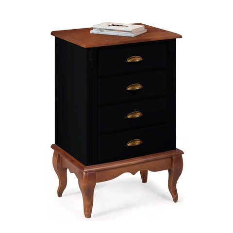 Mesa de Cabeceira 4 Gavetas Pés Luiz Xv Hannover 60817 - Preto/imbuia Glazer