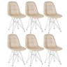 Kit 6 cadeiras estofadas Charles Eames Eiffel Botonê com pés de metal cromado Nude - 1