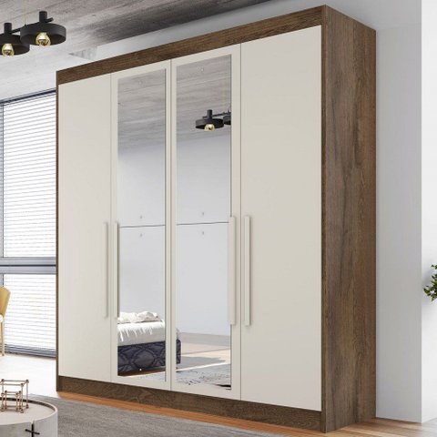 Guarda-roupa Casal Nantes 4 Portas 3 Gavetas 100%mdf com Espelho Brauna/off White - Europa Móveis