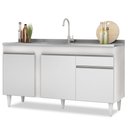 Ver imagem 2 de Balcão Gabinete Para Pia 150cm Sem Tampo 3 Portas 1 Gaveta Dakota Branco - Lumil