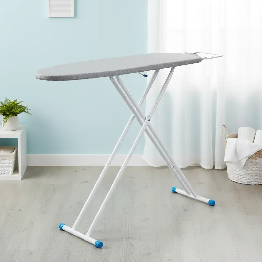 Tábua de Passar Roupa em Aço com Altura Regulável e Suporte para Ferro Pluma Mix Plus Branca e Cinza - 1