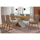 Ver imagem 1 de Conjunto: Mesa de Cozinha Imperatriz Curvo 180cm + 6 Cadeiras Maldivas Naturale/off White - Suede