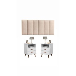 Conjunto Mesa de Cabeceira 2 gavetas -itália- Com Cabeceira Queen 1,60 cm -areia- - Branco