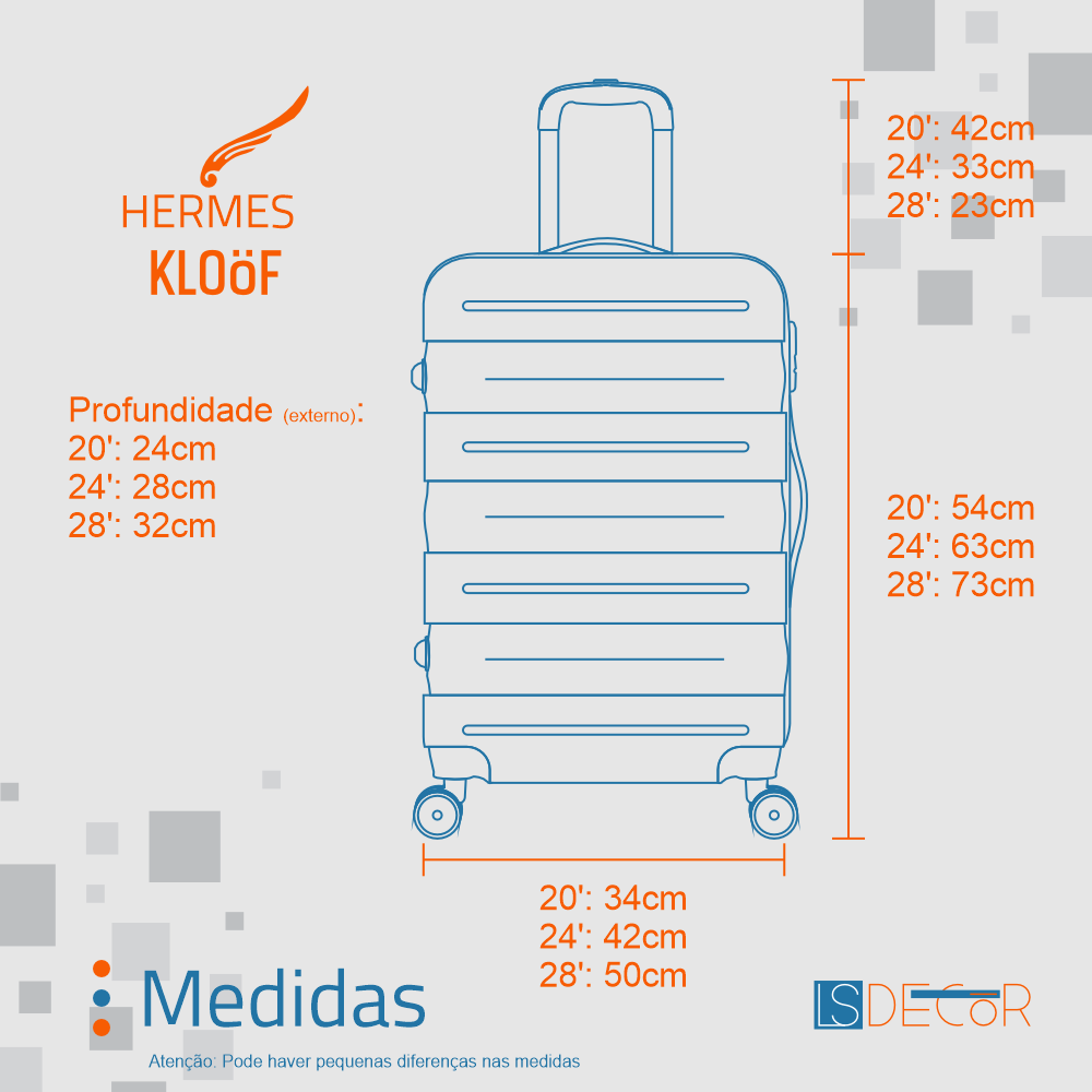 Kit Mala de Viagem Hermes 3 Peças 10kg 23kg e 32kg - Azul Marinho - 6