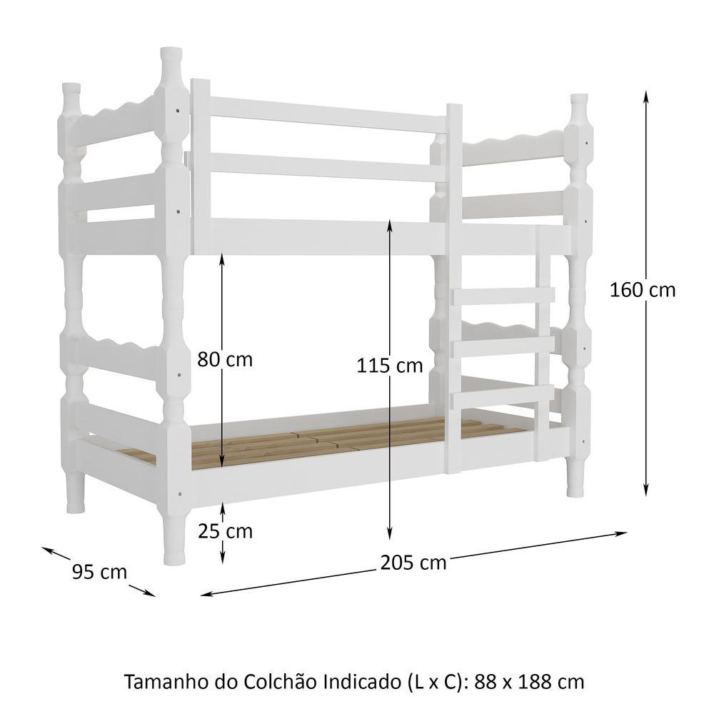 Beliche Madeira Maciça - vira 2 Camas - para Colchão 78/88 x 188cm Porto Multimóveis VCR4138 - 3