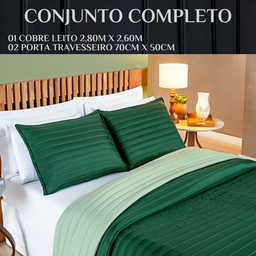Jogo King Size Colcha Leslie 200 Fios Bordado Dupla Face Luxuoso Colors:verde - 6