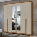 Ver imagem 1 de Guarda-roupa Alonzo 6 Portas e 4 Gavetas com Espelho e Pés Amêndoa Clean com Off White