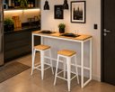 Ver imagem 1 de Mesa Jantar Aparador Bancada Alta Industrial 200x60cm Tampo Bege Pés Branco