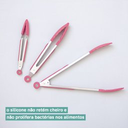 Pegador com Trava em Aço Inox e Silicone Rosa 30,5cm - Oikos - 3