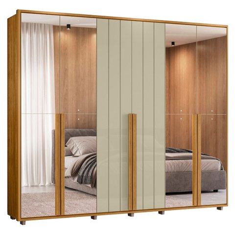 Guarda Roupa Casal 278cm 6 Portas 8 Espelhos Zac Opala/cumaru Z10 - Mpozenato