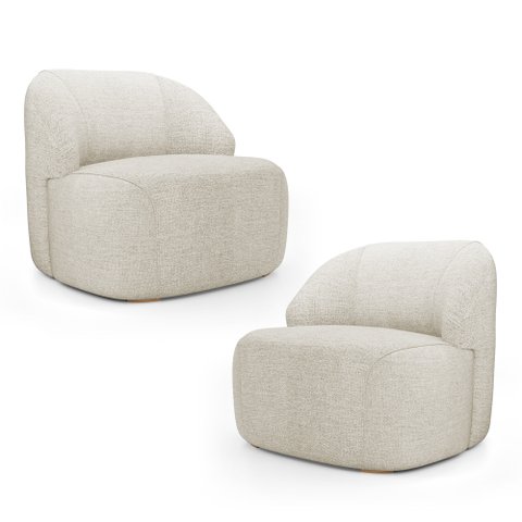 Kit 02 Poltronas Decorativas Kaya Orgânica Linho Bege Claro - Desk Design