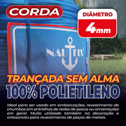 Corda Trançada Pe Virgem S/alma C/aprox. 340 Metros - Azul 4mm - 2