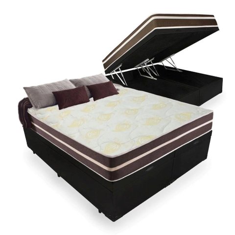 Cama Box Baú Queen + Colchão de Molas Ensacadas Classic Brow Firme para 120 Kilos