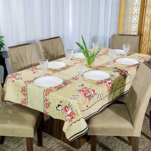 Toalha de Mesa 6 Lugares Retangular Linho Rústico - Buquê | MadeiraMadeira
